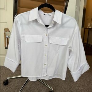 White Zara Cropped Button-Up Shirt